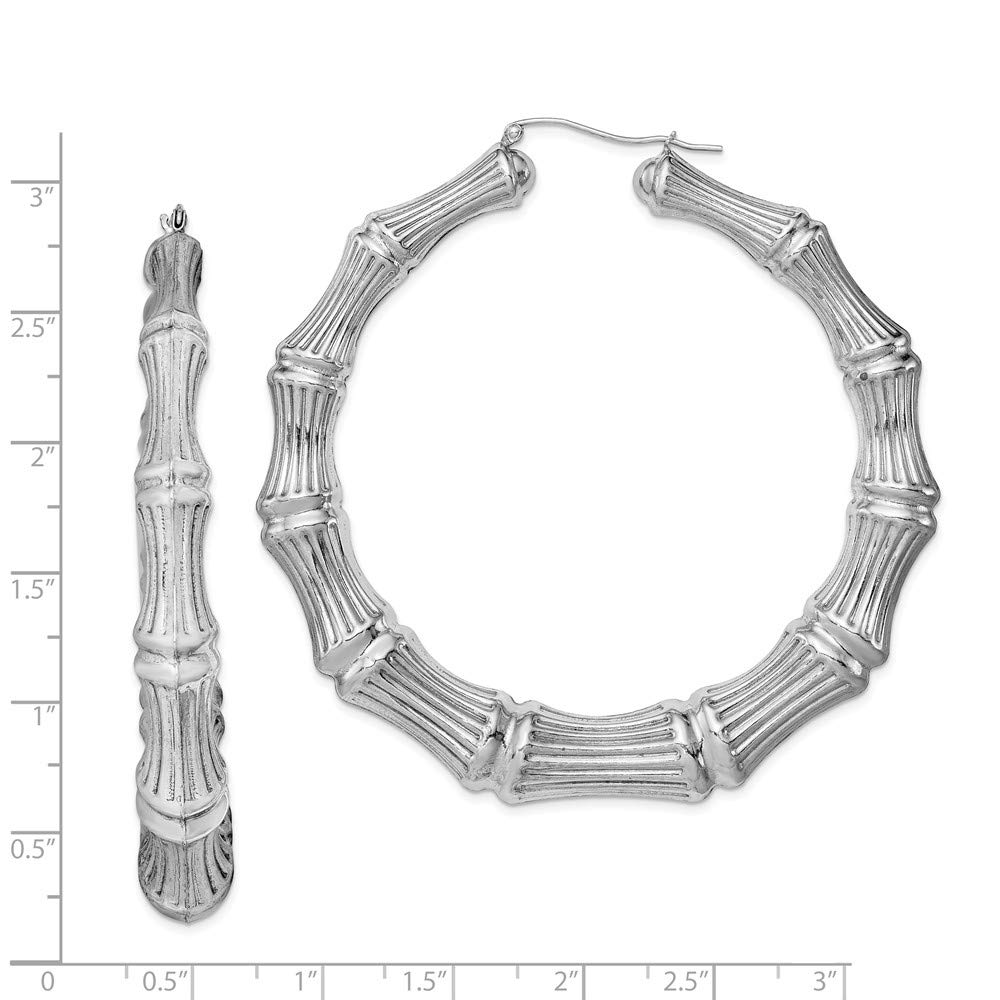 925 Sterling Silver Bamboo Hoop Earrings for Women - 75mm x 70mm Lightweight Dangle Earrings - Hypoallergenic Fashion Jewelry Gift - Perfect for Everyday Wear, Office & Special Occasions