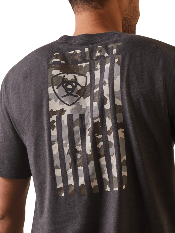 Ariat Men's Tonal Camo Flag T-Shirt - Charcoal Heather | Patriotic Camouflage Graphic Tee for Casual Wear & Outdoor Activities