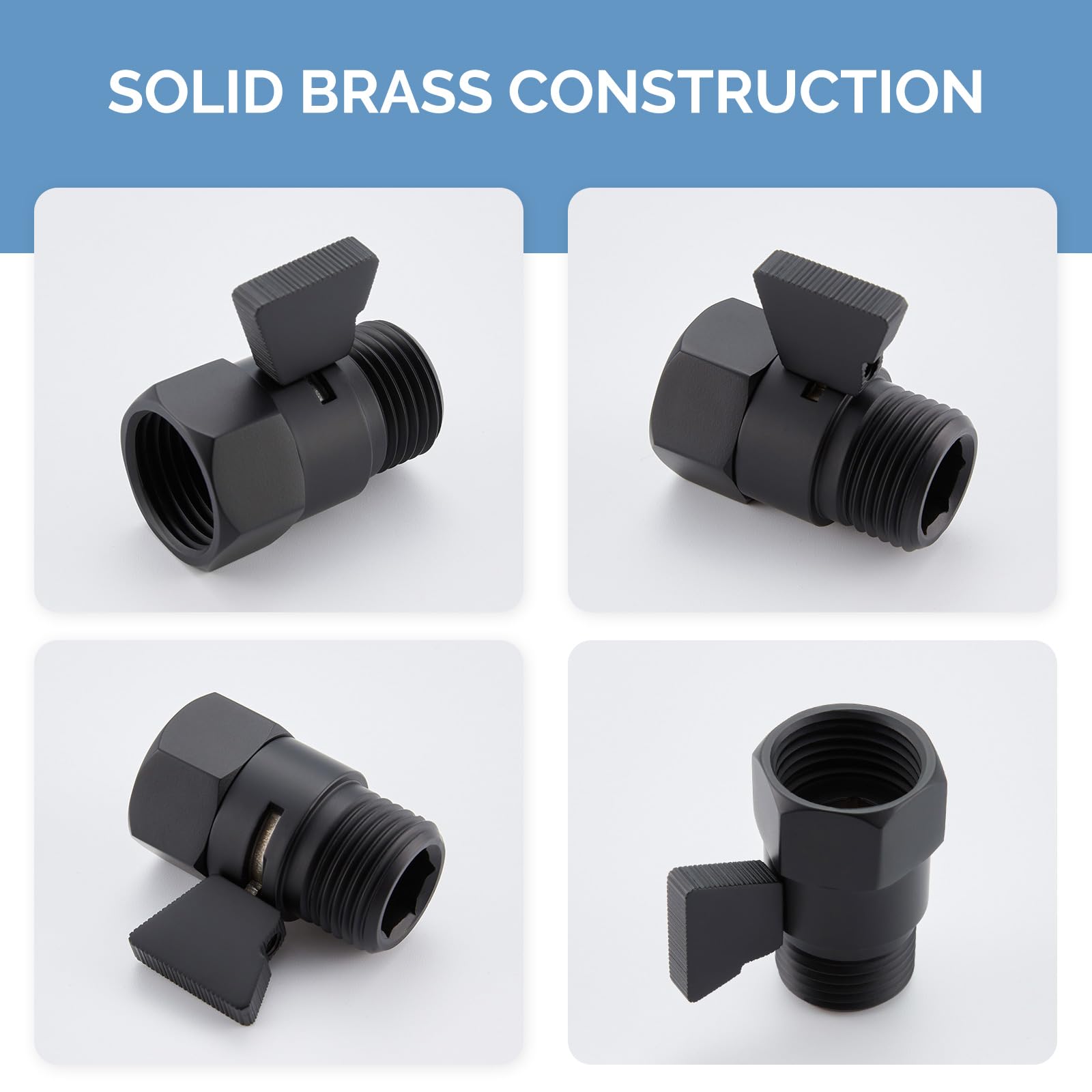 Angle Simple Shower Valve - Brass Water Flow Shut Off Valve for Hand Shower & RV Hose Flow Restrictor in Matte Black | Perfect for Bathroom Renovation, RV Plumbing & Water Conservation