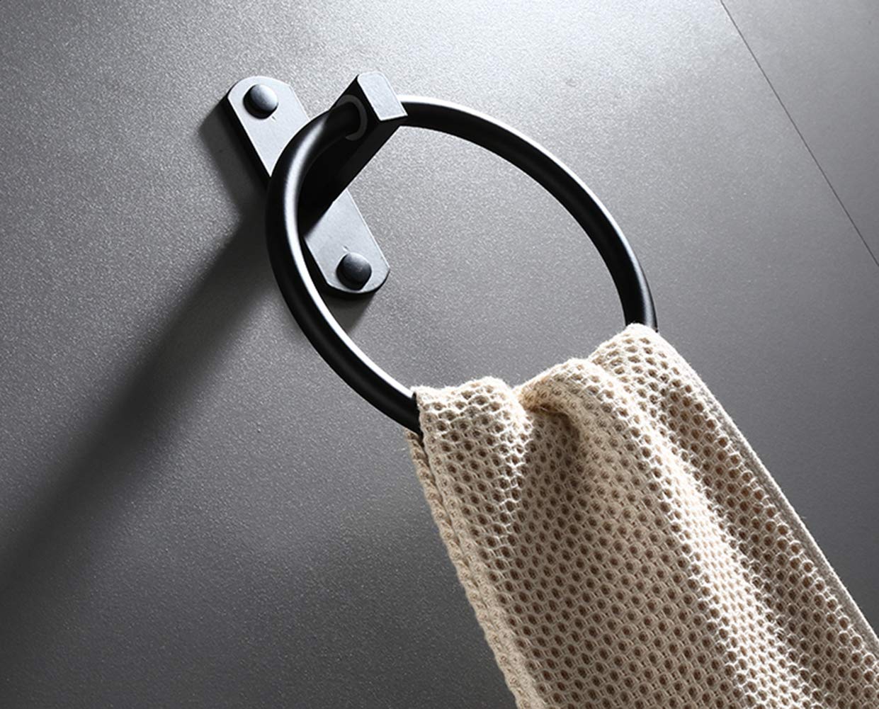 Hovico No-Drill Towel Rings - Rust-Resistant Bathroom & Kitchen Towel Hangers - Easy Installation Wall Mounted Towel Holder for Bath, Shower, Spa - Matte Black Finish