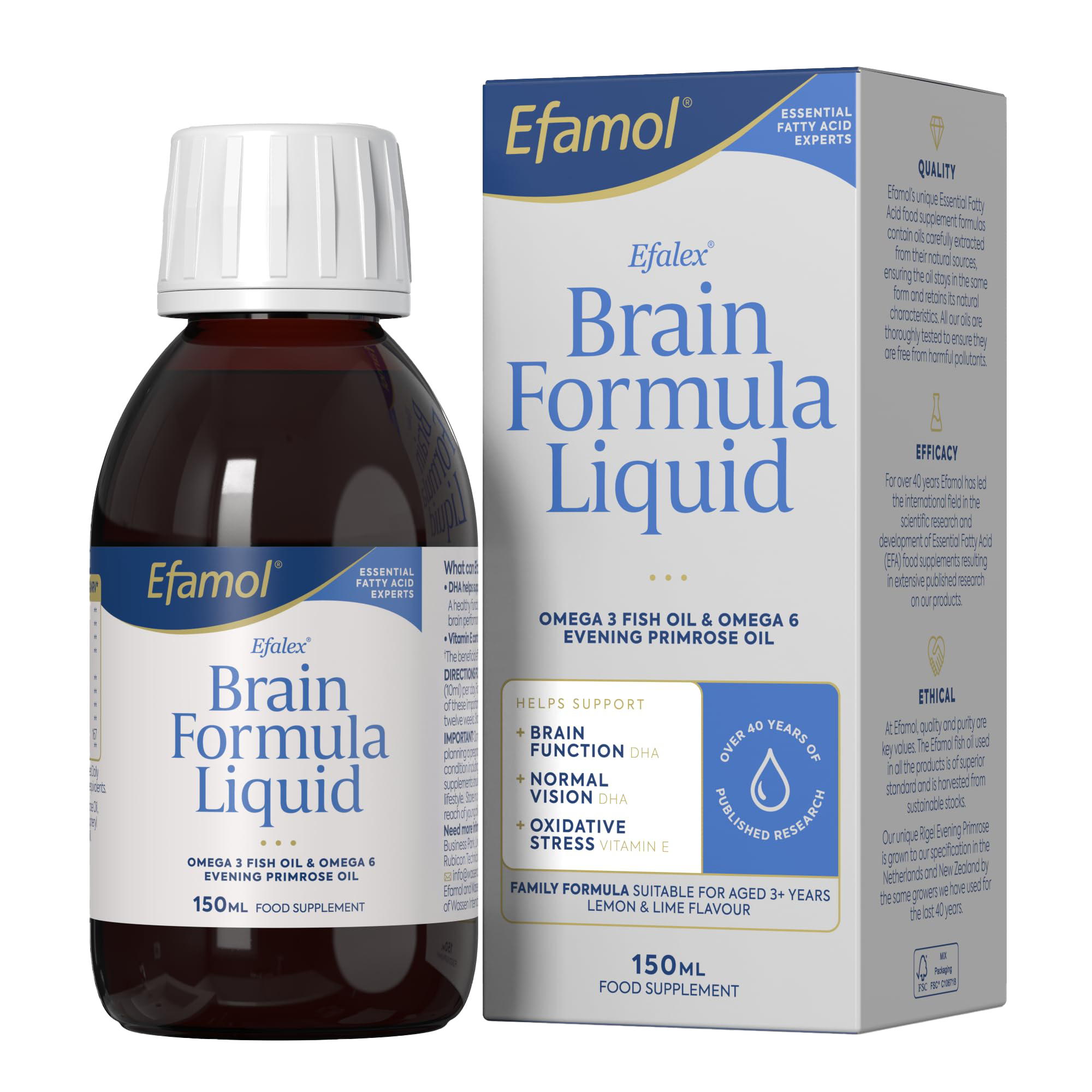 Efamol Brain Efalex Brain Formula - Lemon & Lime Flavor Liquid Supplement (150ml) | Supports Cognitive Function & Mental Clarity - Ideal for Students, Professionals & Active Adults