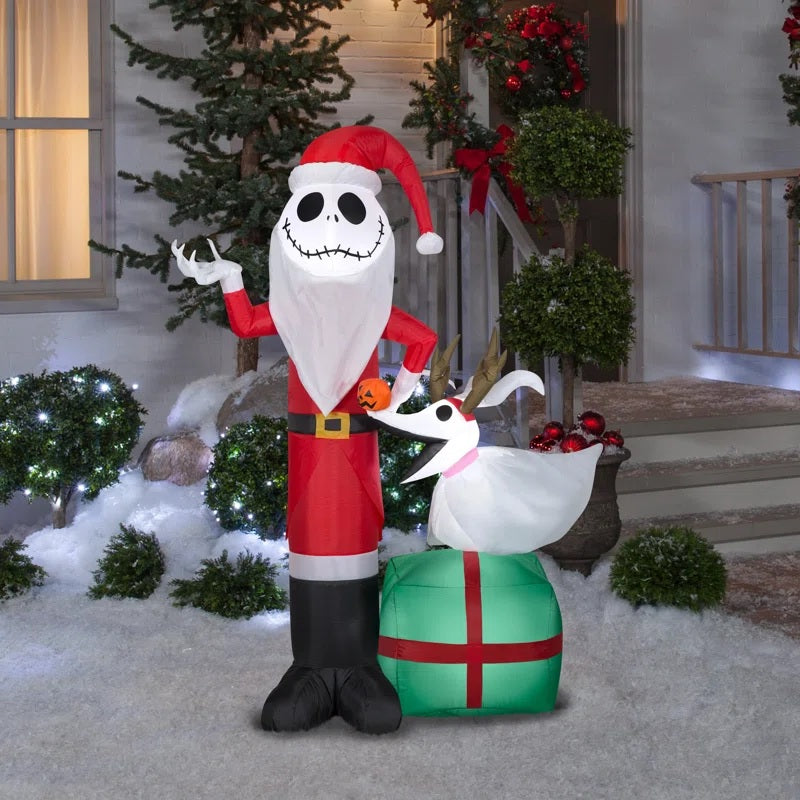 5ft Jack Skellington and Zero with Antlers Airblown® Inflatable Halloween Decoration - Perfect for Yard, Lawn, and Party Decor