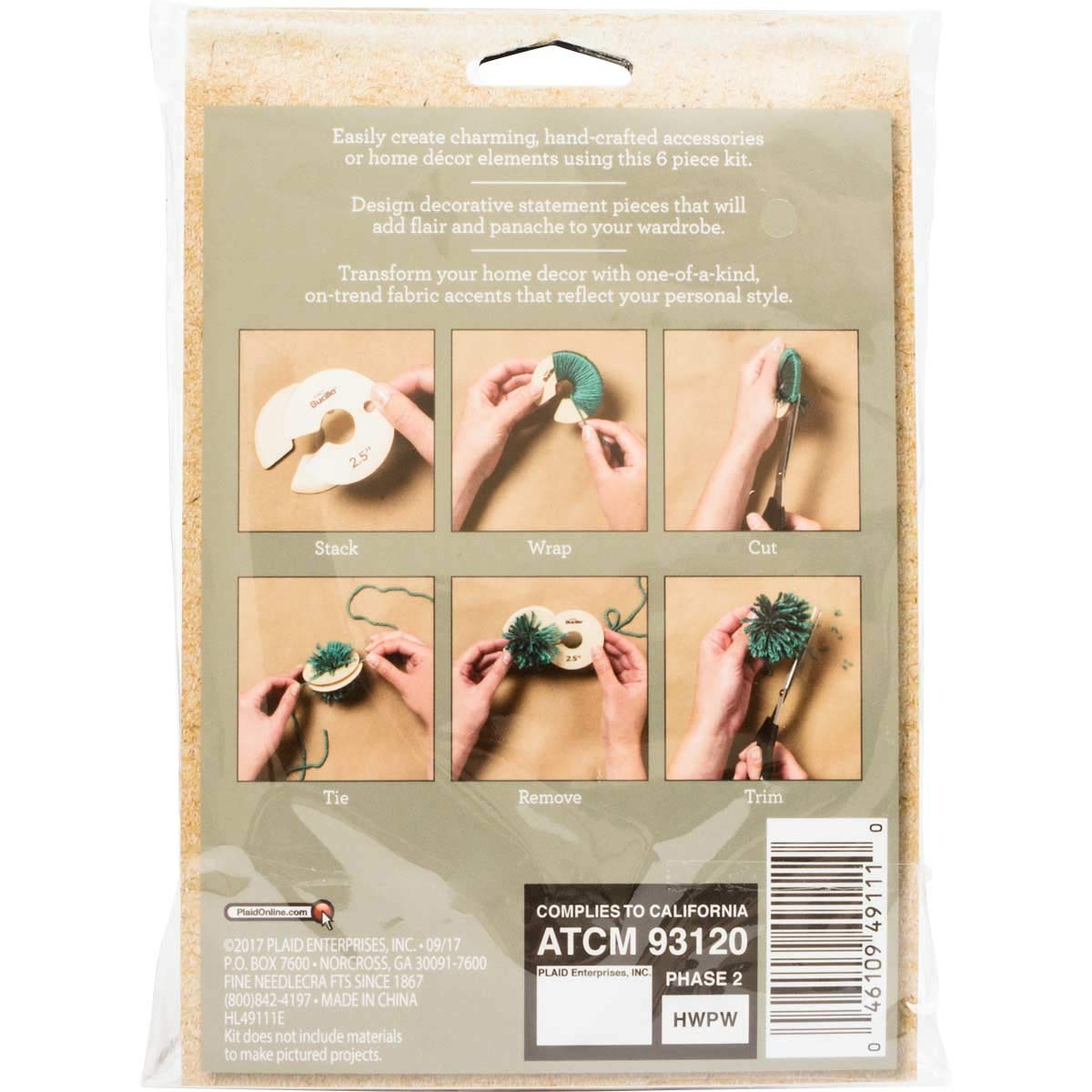 Bucilla 6-Piece Pom Pom Maker Kit for DIY Crafts, Knitting, and Crochet Projects - Perfect for Yarn, Tassels, and Home Decor