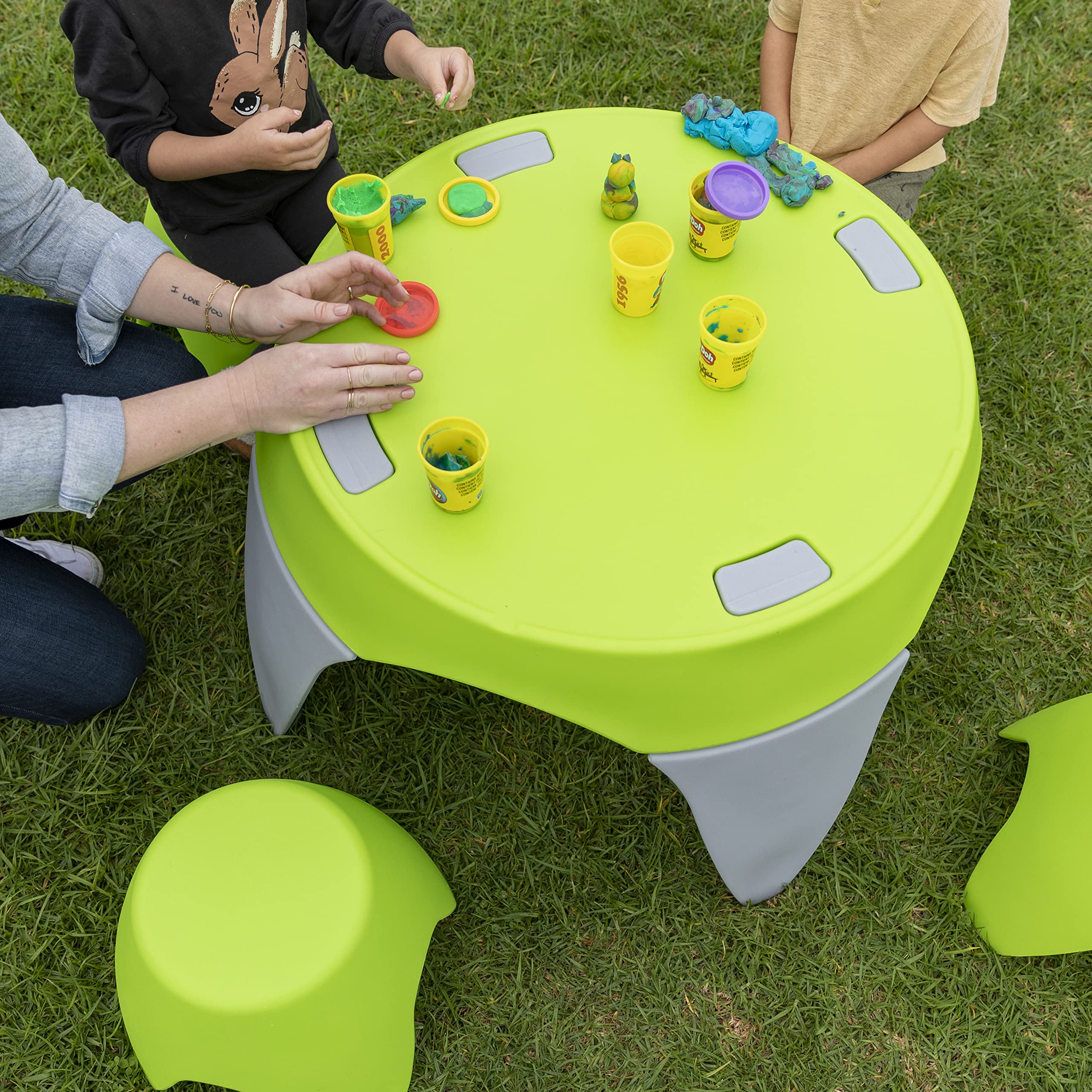 ECR4Kids Ayana 5-Piece Kids Table and Stool Set - Outdoor & Indoor Play Furniture, Lime Green & Light Grey - Perfect for Backyard, Patio, Preschool & Playroom Activities