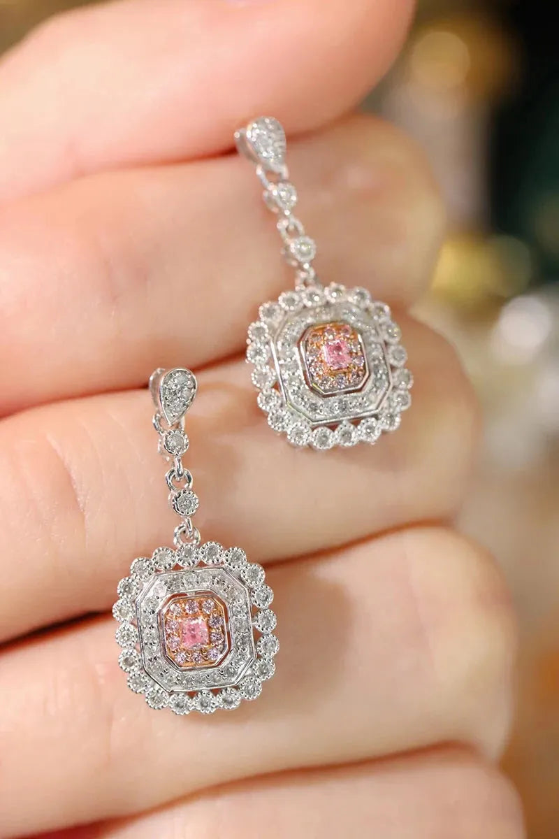 18K White Gold Pink Diamond Drop Earrings for Women - Romantic Shiny Dangle Earrings with Real Natural Diamonds | High Engagement Jewelry Gift for Anniversary, Wedding & Special Occasions