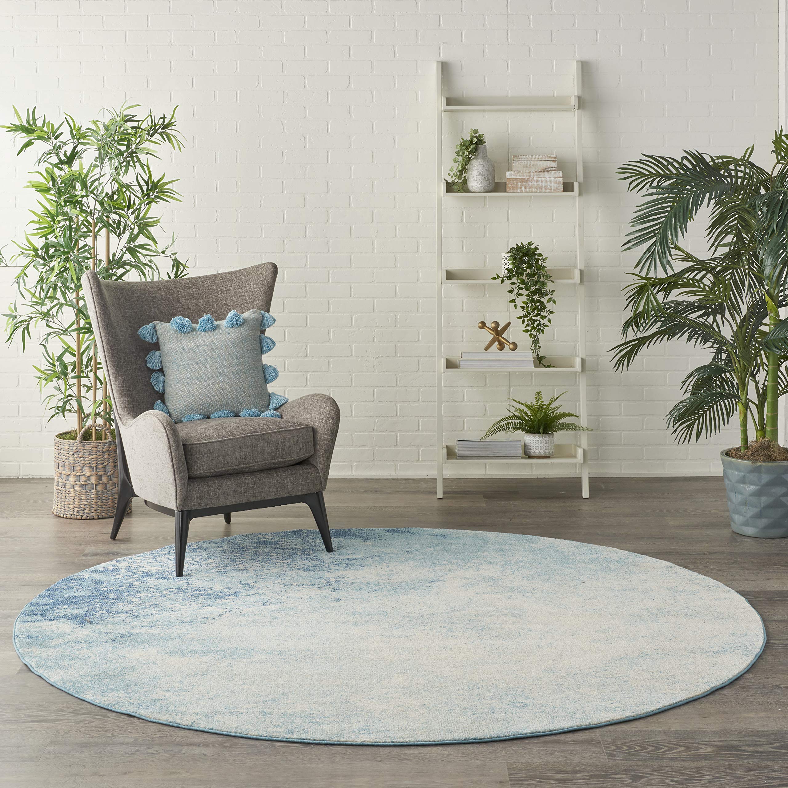 Nourison Passion Navy/Light Blue 8' Round Area Rug - Modern Abstract Design, Easy Cleaning, Non-Shedding - Perfect for Bedroom, Living Room, Dining Room & Kitchen Decor