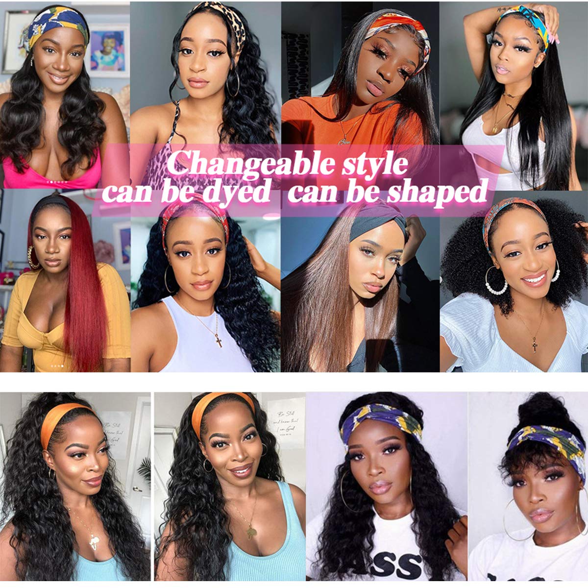 26 Inch Brazilian Human Hair Headband Wig - Deep Wave 150% Density Glueless Non Lace Front Machine Made Wig - Natural Black Women's Wet & Wavy Curly Half Wig for Daily Wear & Special Occasions