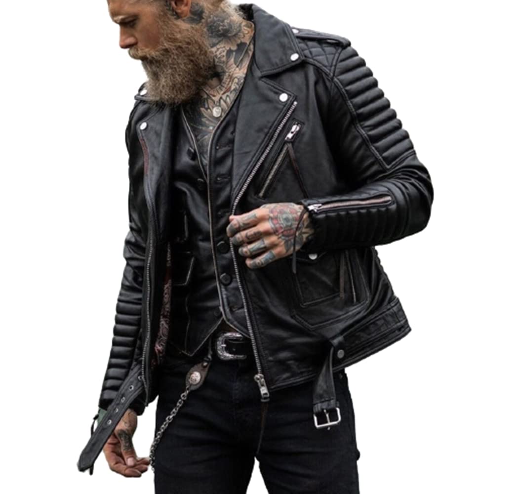 Men's Black Quilted Motorcycle Jacket - Vintage Biker Leather Jacket for Men (XS-4XL) | Brando Style Riding Jacket for Motorcycle Enthusiasts & Urban Fashion