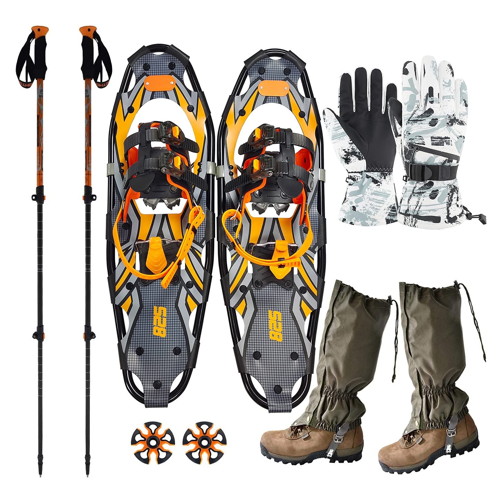 Apkaf Lightweight Snowshoes for Women, Men, Youth & Kids - Adjustable EVA Padded Ratchet Bindings with Heel Lift - Includes Carry Tote Bag - Perfect for Hiking, Backpacking & Winter Outdoor Adventures
