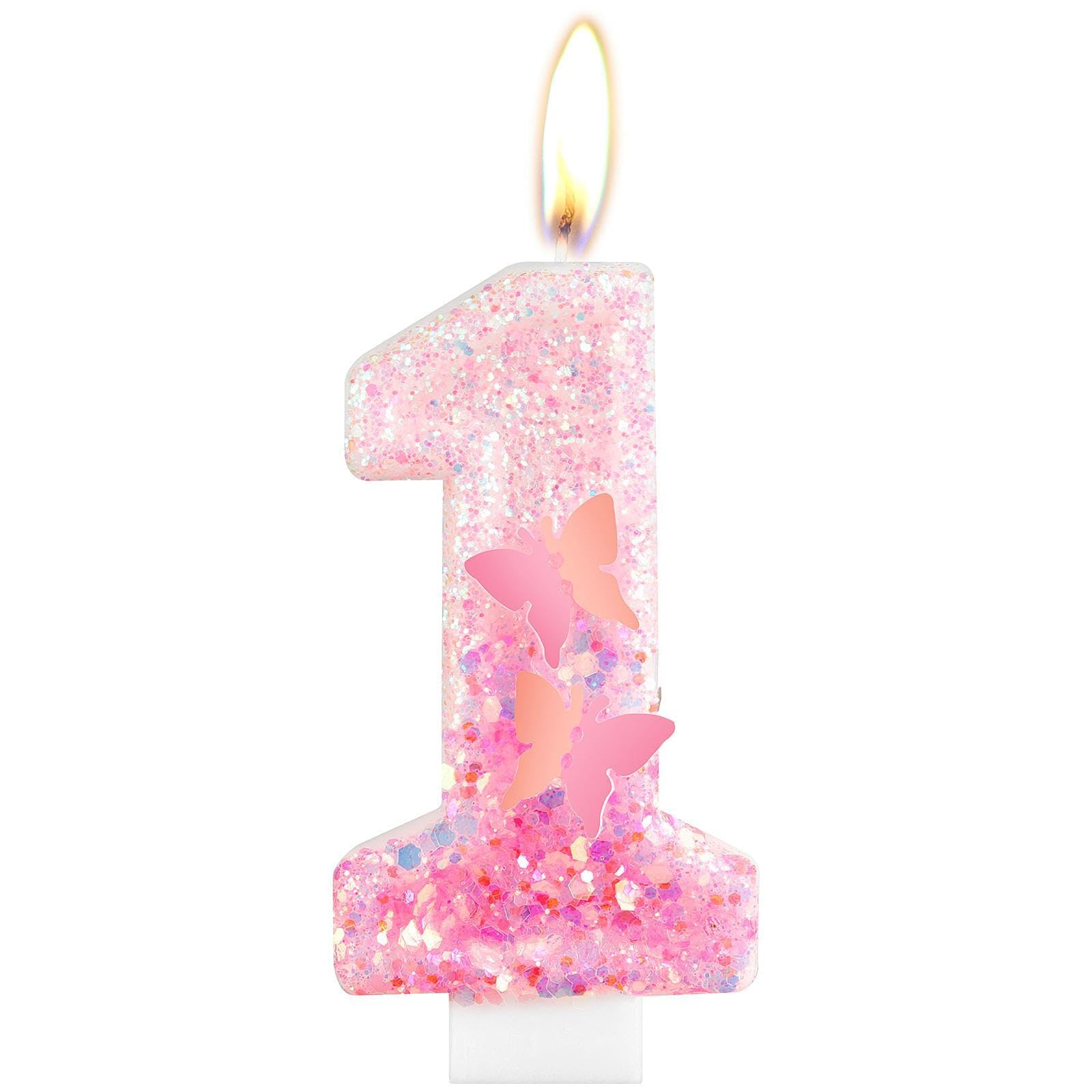 Pink Butterfly Number 1 Birthday Candle - First Birthday Cake Topper for Girls, Wedding & Anniversary Party Decorations - Perfect for 1st Birthday Celebrations, Baby Showers, and Special Occasions
