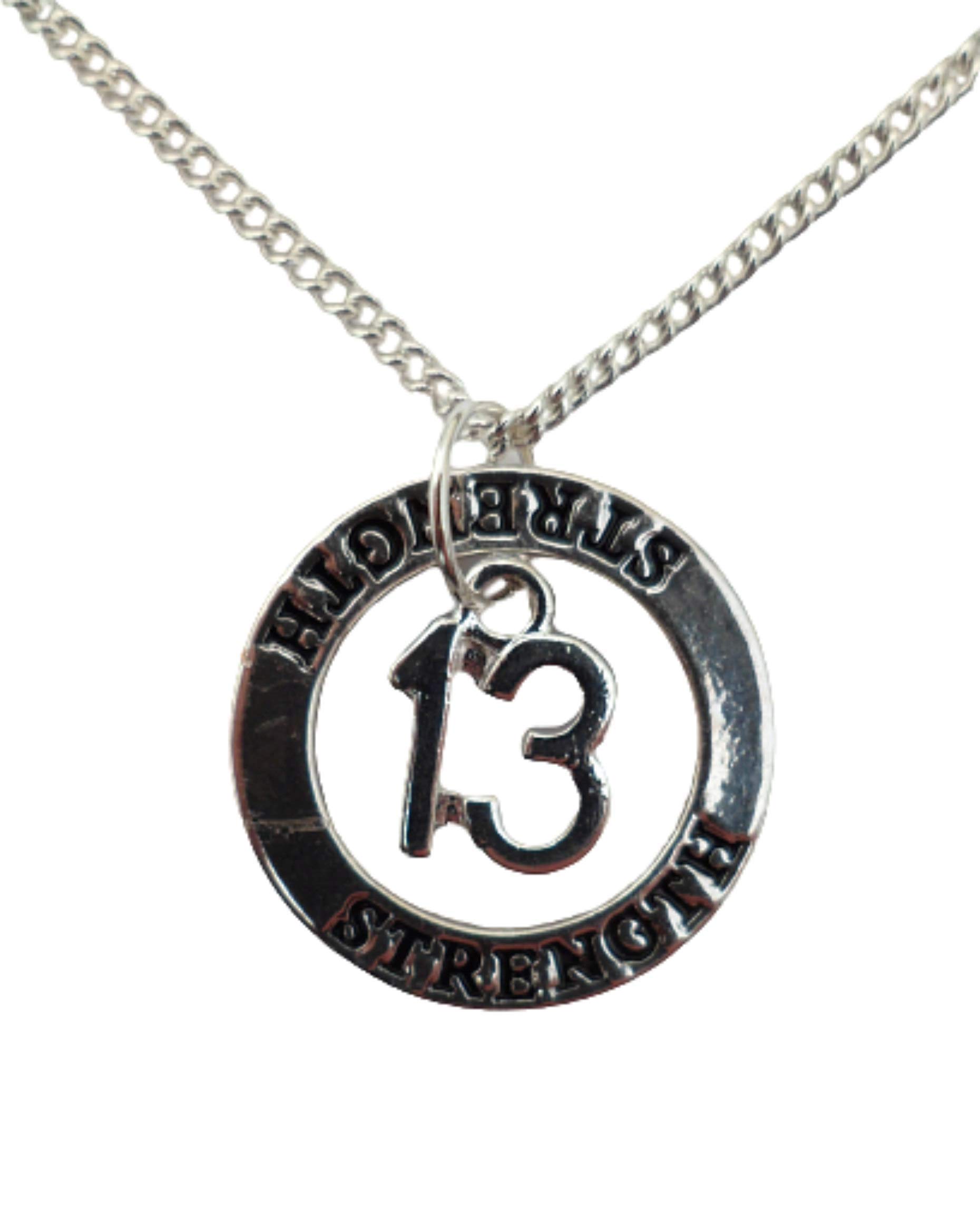 13 Silver Plated Charm Necklace - Strength Circle for Birthday & Anniversary Gifts