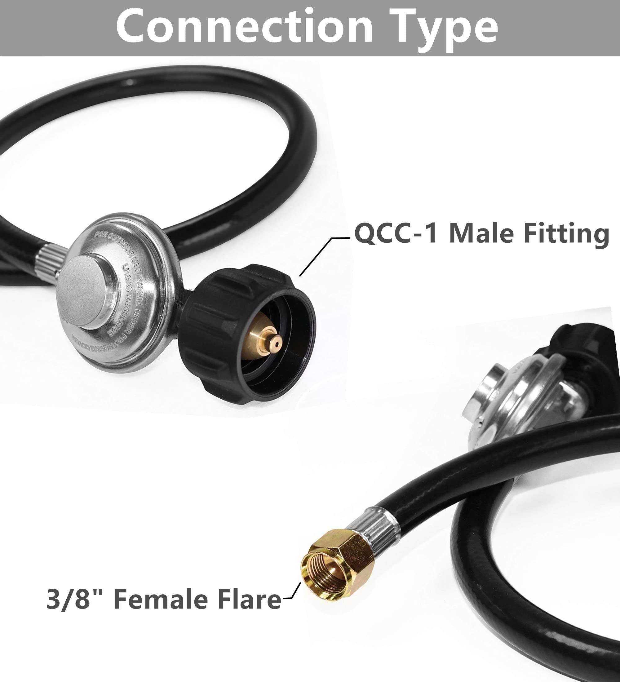 DOZYANT Universal QCC1 Propane Regulator and Hose - 2 Feet Replacement for LP Gas Grill, Heater, Fire Pit Table - Perfect for Outdoor BBQ, Camping & Patio Use