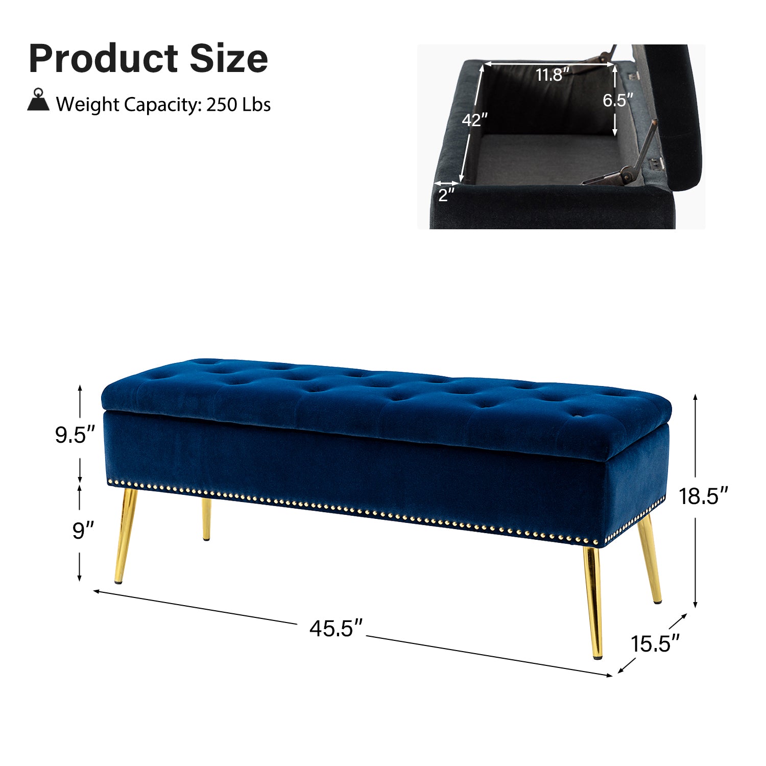 Lenore Upholstered Storage Bench with Cushion Seat - Modern Upholstered Ottoman for Bedroom, Living Room & Entryway - Multi-Functional Storage Furniture for Home Organization