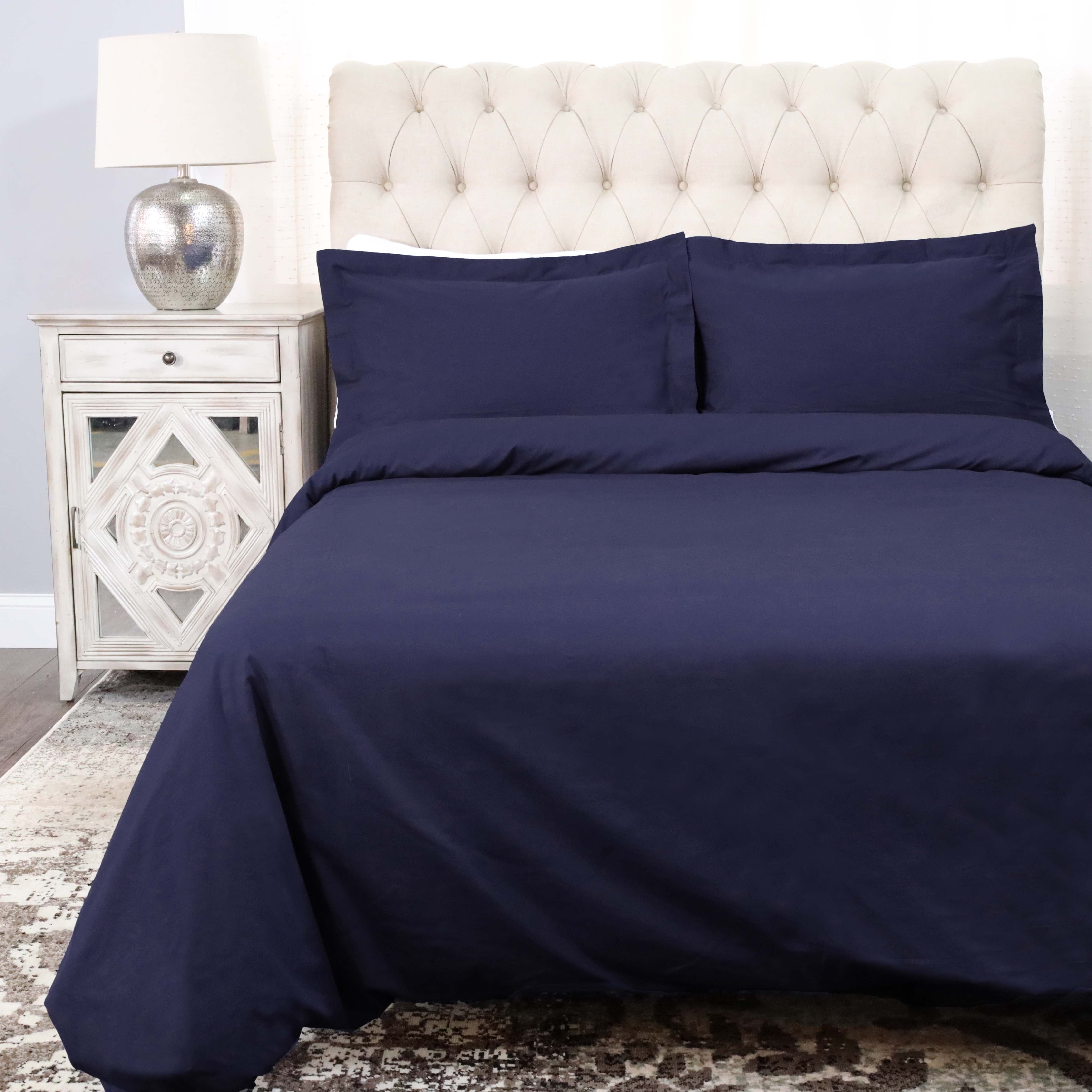 300 Thread Count Cotton Percale Solid Duvet Cover Set - Queen Size, Breathable & Soft Bedding Set for All Seasons - Perfect for Master Bedroom, Guest Room & Hotel Use
