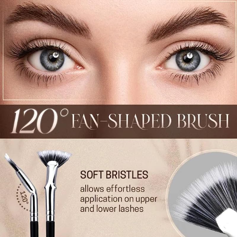 Premium Folding Angle Scalloped Lash Brush & Mascara Fan Brush Set - 2PC Eyelash Separator Tool for Upper & Lower Lashes | Perfect for Professional Makeup & Home Use