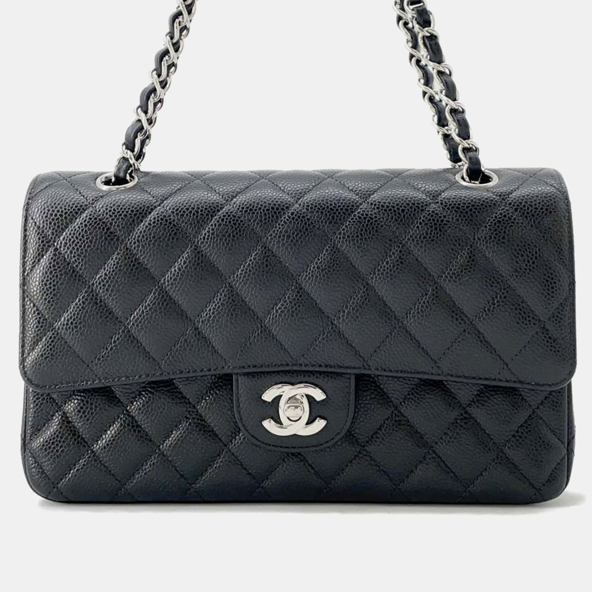 Luxury Black Caviar Leather Matelasse Flap Chain Shoulder Bag - 25cm Designer Handbag for Women | Perfect for Evening Parties, Date Nights & Special Occasions