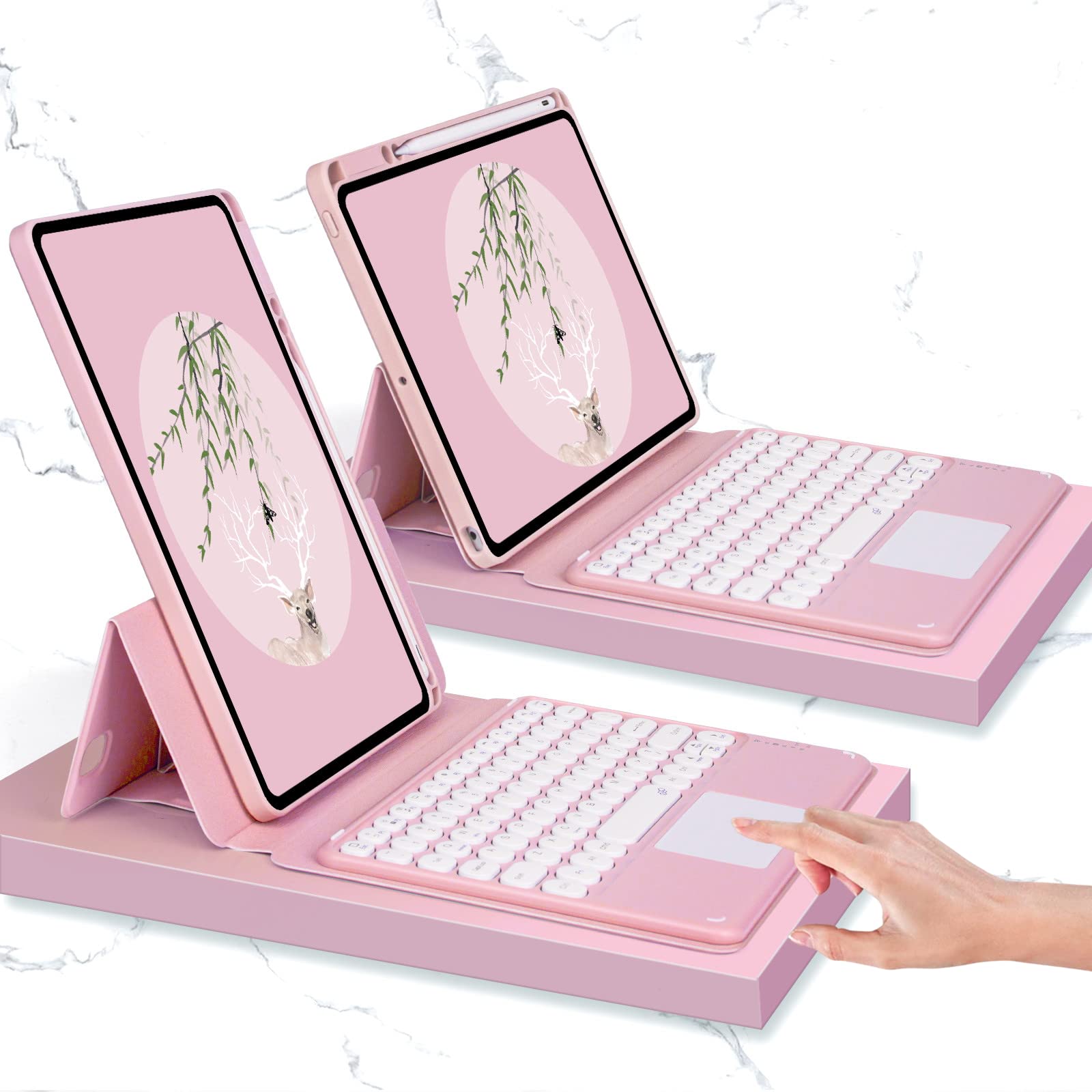iPad Pro 12.9 Keyboard Case for 5th/4th/3rd Gen (2021/2020/2018) - Detachable Backlit Keyboard with Trackpad, Magnetic Clear Transparent Shell & Apple Pencil Holder | Perfect for Work, Study & Travel (Pink)