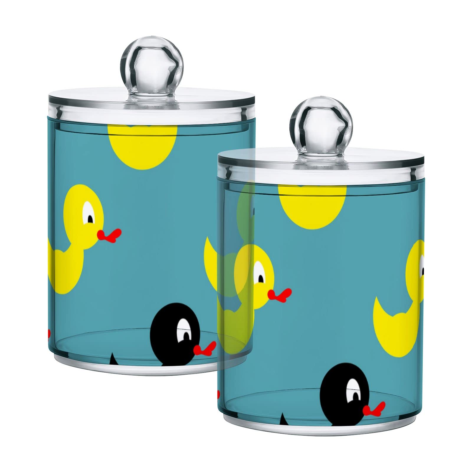 4-Pack Turquoise Plastic Storage Jars with Lids - 10oz Translucent Food Containers with Playful Yellow & Black Rubber Ducks - Perfect for Cotton Swabs, Tea, Cookies & Kitchen Organization