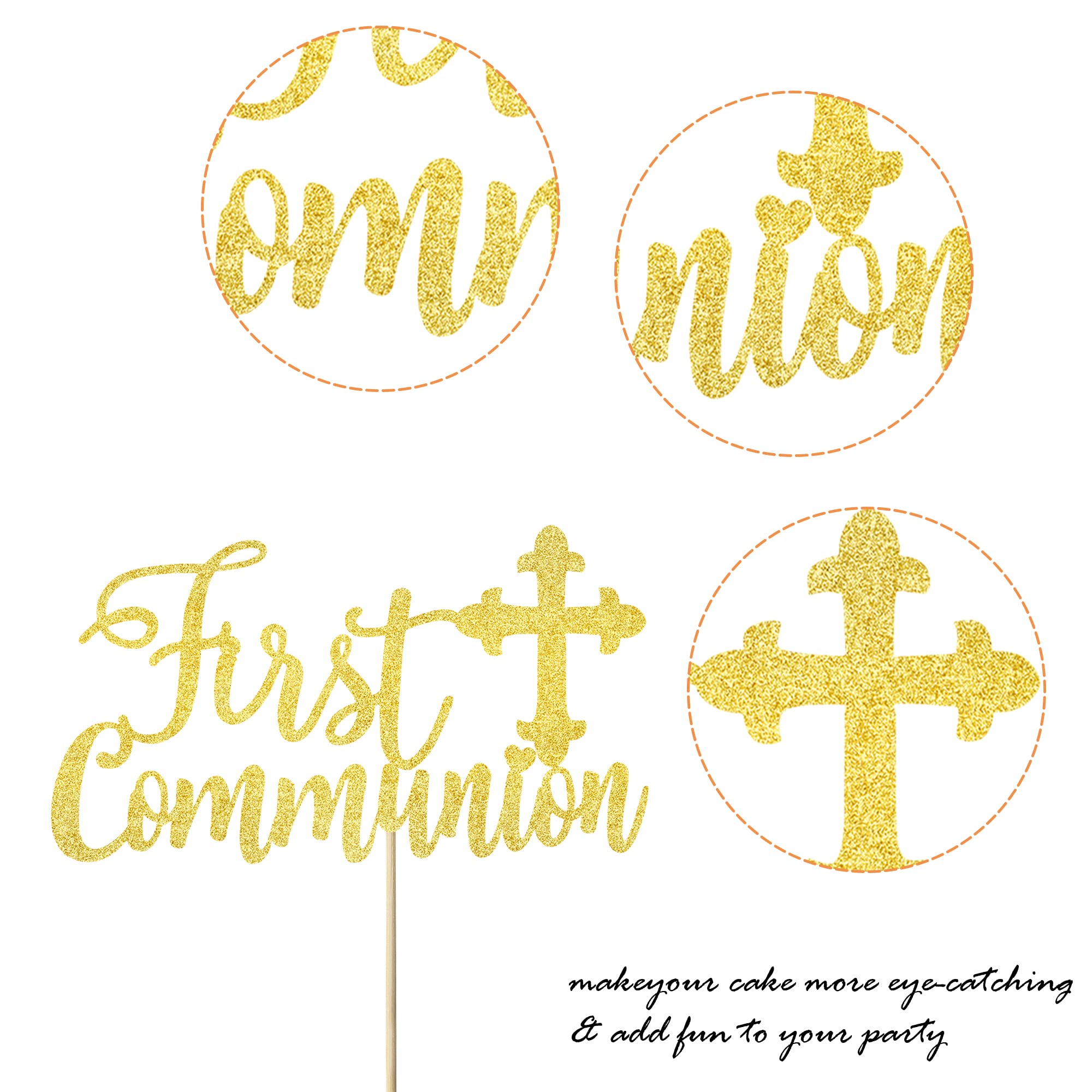 1 Pack Gold Glitter Cross Cake Topper - First Communion Cake Decoration for Baptism, Baby Shower & Birthday Party - Religious Cross Cake Picks for Christian Celebrations (Perfect for Church Events, Family Gatherings & Holiday Desserts)