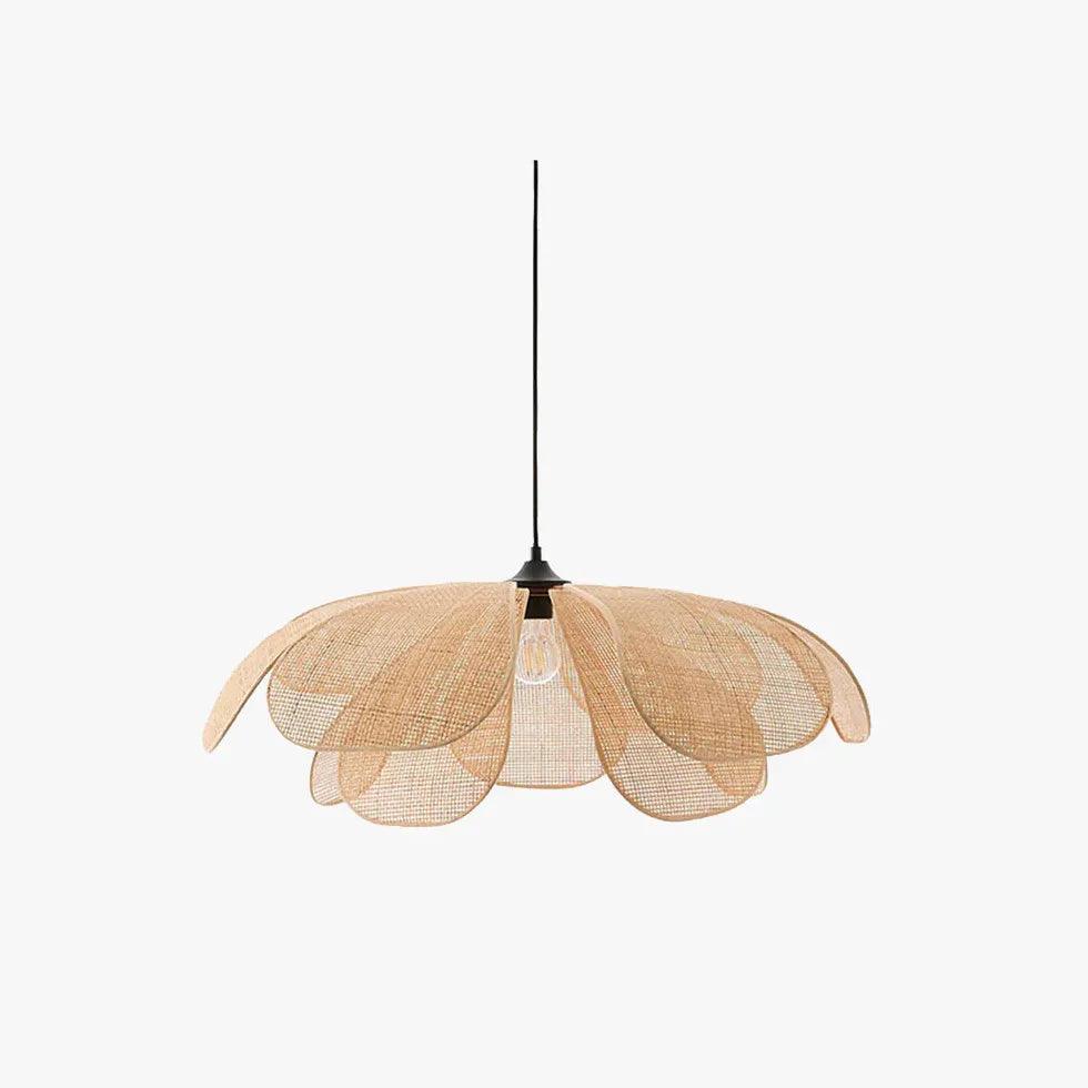 Rattan Multi-Petal Translucent Pendant Light - Boho Ceiling Fixture for Bedroom, Dining Room & Living Room Decor