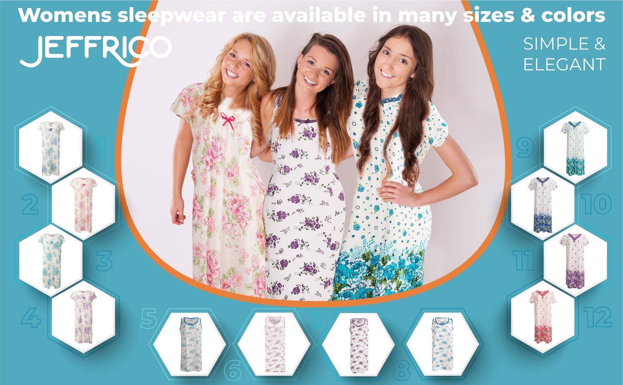 JEFFRICO Women's Soft Sleepwear Nightgown - Comfortable Pajama Dress for Lounge & Sleep - Plus Size Nightshirts for Relaxing at Home