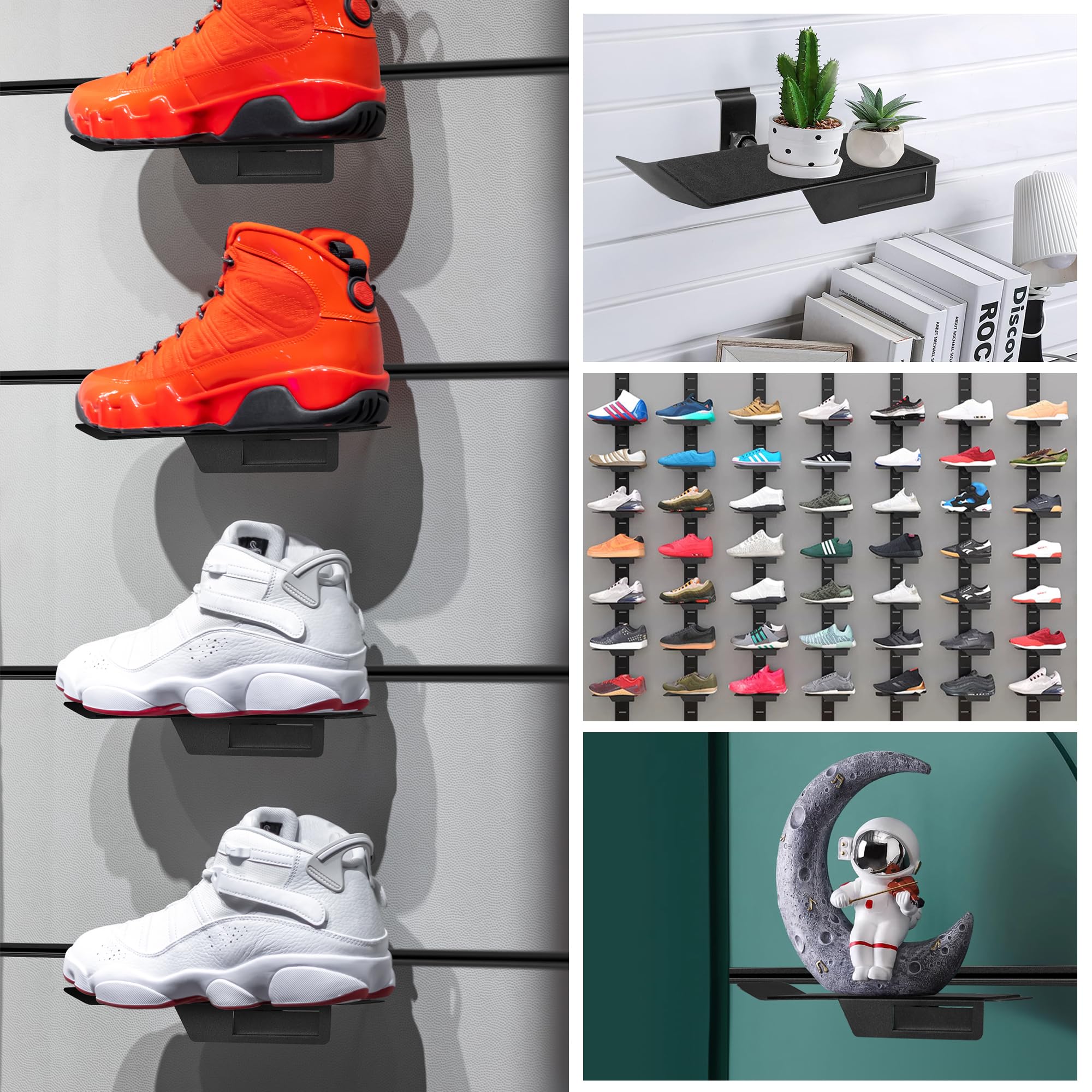 8 Pack Adjustable Slatwall Shelves for Shoes - Sponge Padded Tilt Shelving with Slat Wall Panels - Retail Store Display & Organization Accessories - Perfect for Shoe Storage and Retail Merchandising
