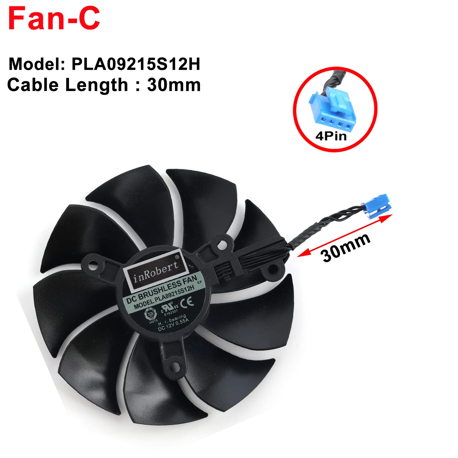 EVGA RTX 3070 3080 Ti 3090 XC3 BLACK Replacement Cooling Fan - High Performance Graphics Card Fan (PLA09215S12H) for PC Gaming & Video Editing Workstations