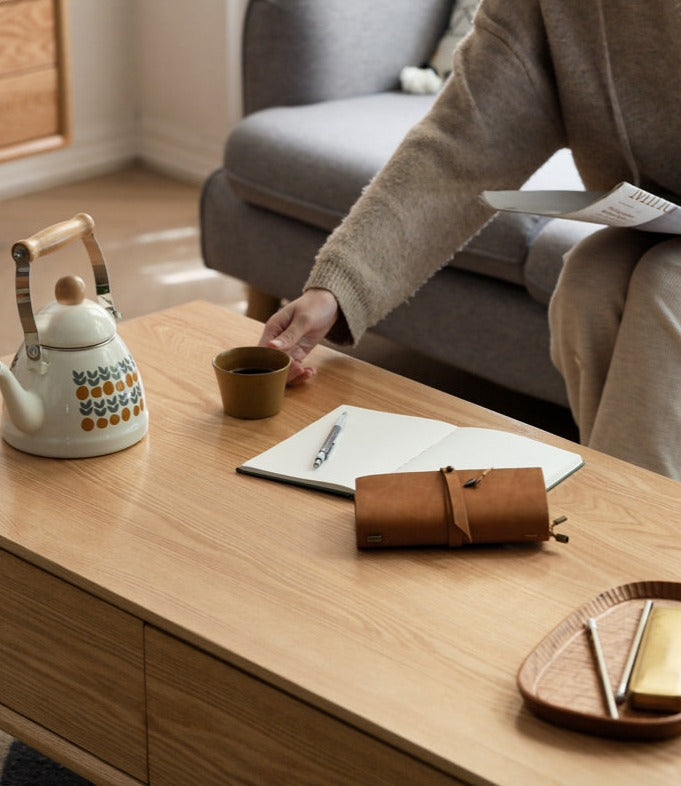 Solid Oak and Ash Wood Modern Nordic Coffee Table - Minimalist Living Room Furniture for Small Spaces and Apartments