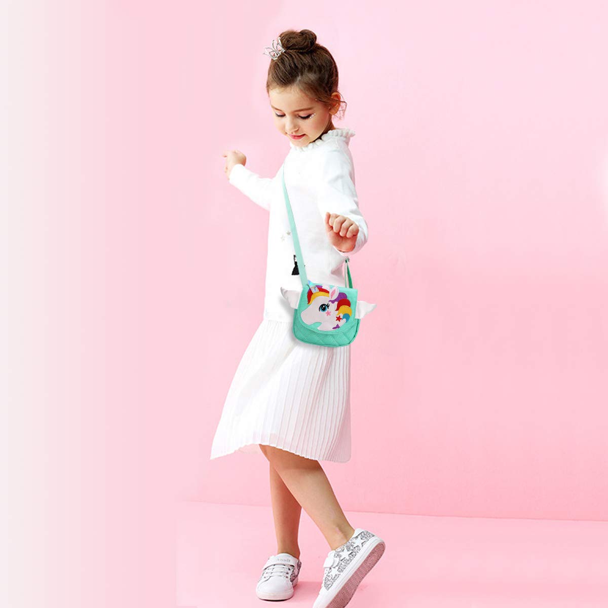 DEEKEY Little Girls Purses for Kids - Cute Princess Handbags for Toddlers, Mini Shoulder & Crossbody Messenger Bag for Girls (Pink, Blue) - Perfect Birthday Gift, Dress-Up Play & Party Accessories