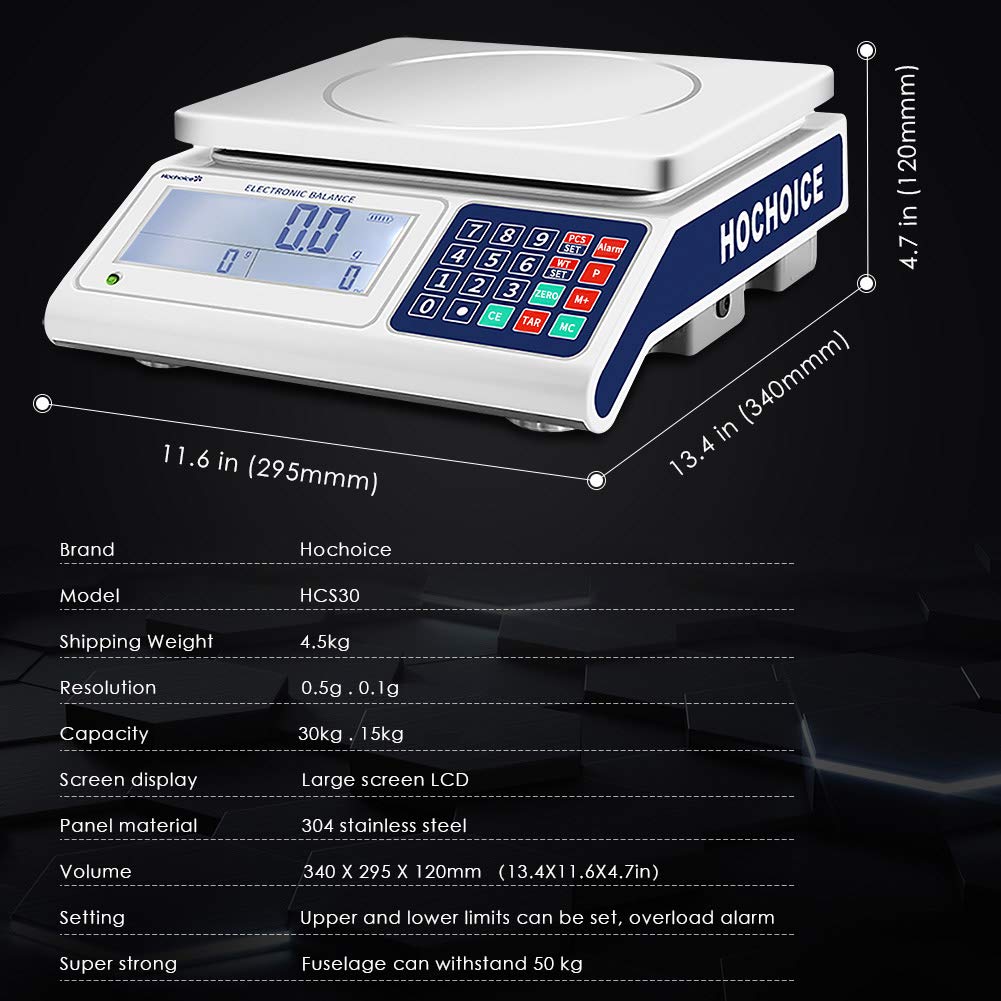 High Precision Industrial Counting Scale - 30kg/66lb Capacity, 0.5g/0.0011lb Accuracy with RS232 Port for Computer/Printer Connection | Digital Lab Scale for Jewelry, Pharmacy, Warehouse & Manufacturing