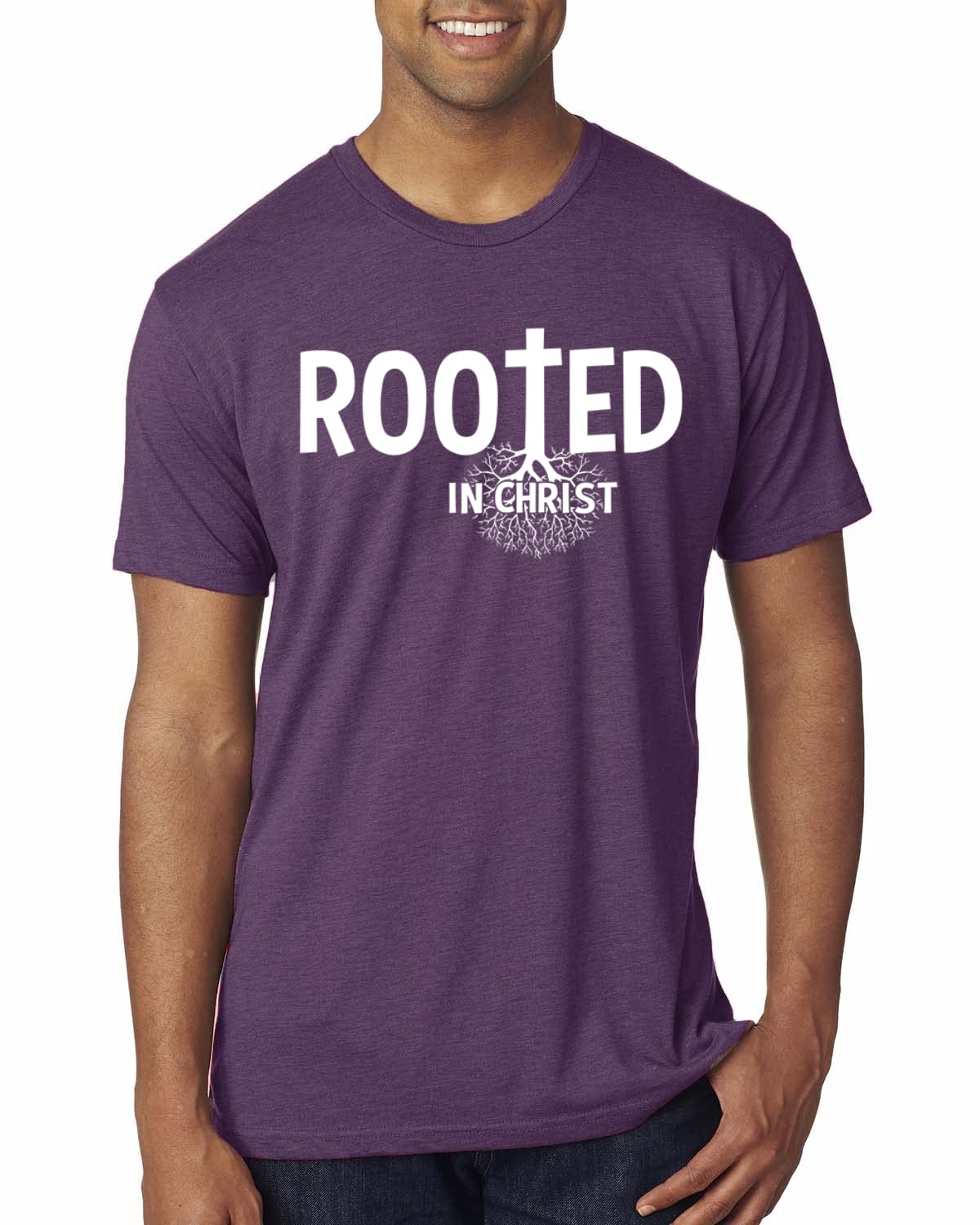 Rooted in Christ Christian Mens Premium Tri-Blend T-Shirt - Inspirational Faith Apparel for Church, Bible Study & Daily Wear