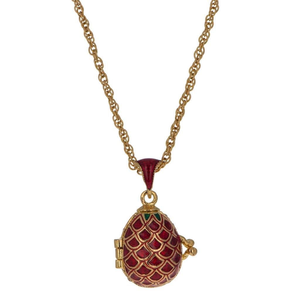 Elegant Royal Egg Pendant Necklace with Heart Charm & Red Enamel Lattice - Perfect for Valentine's Gifts, Anniversary Presents, and Special Occasions