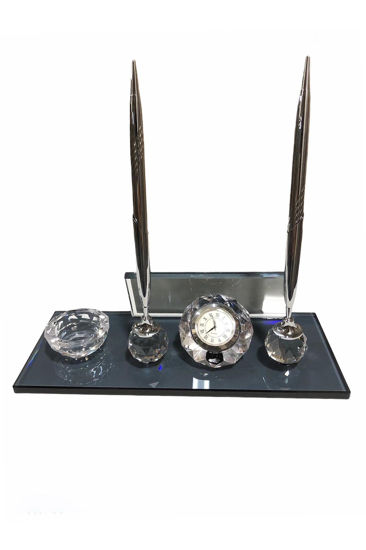 MOOG Black Glass Desk Name Plate with Clock - Elegant Office Nameplate with Built-in Clock for Professional Workspace Decor