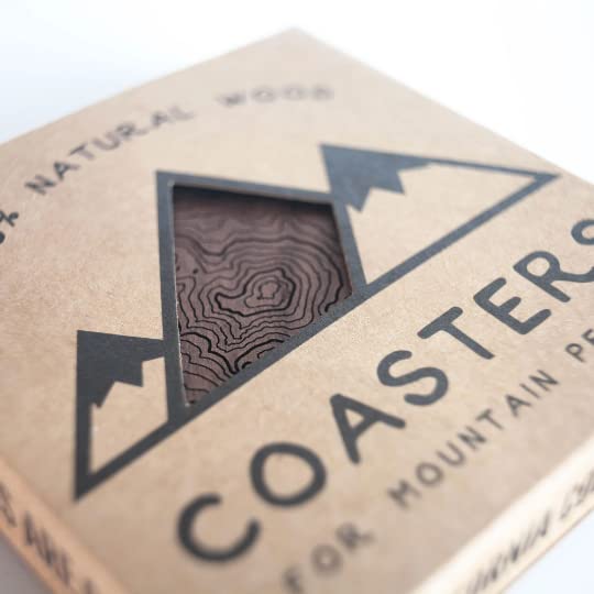 Premium Wooden Coasters Set - Handcrafted Walnut Drink Coasters Featuring Mt. Rainier, Mt. Hood & Other Pacific Northwest Mountains - USA Made Home Bar & Dining Table Decor for Wine, Coffee & Cocktail Parties