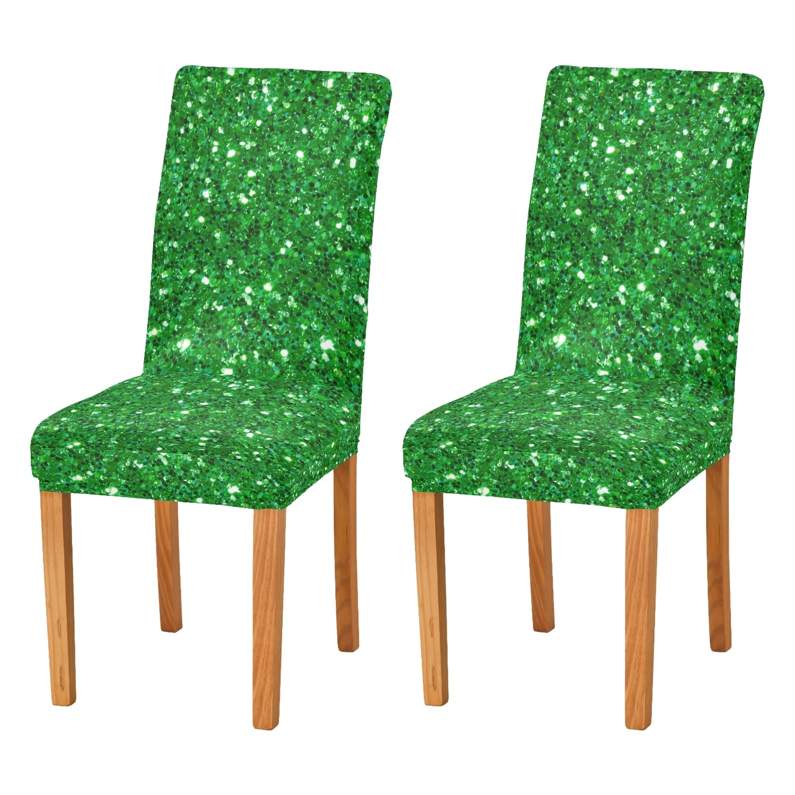 Green Glitter Stretchable Dining Chair Covers Set of 4 - Washable & Removable Parsons Chair Slipcovers for Kitchen, Hotel, Restaurant - Perfect for Home Decor, Party & Event Seating