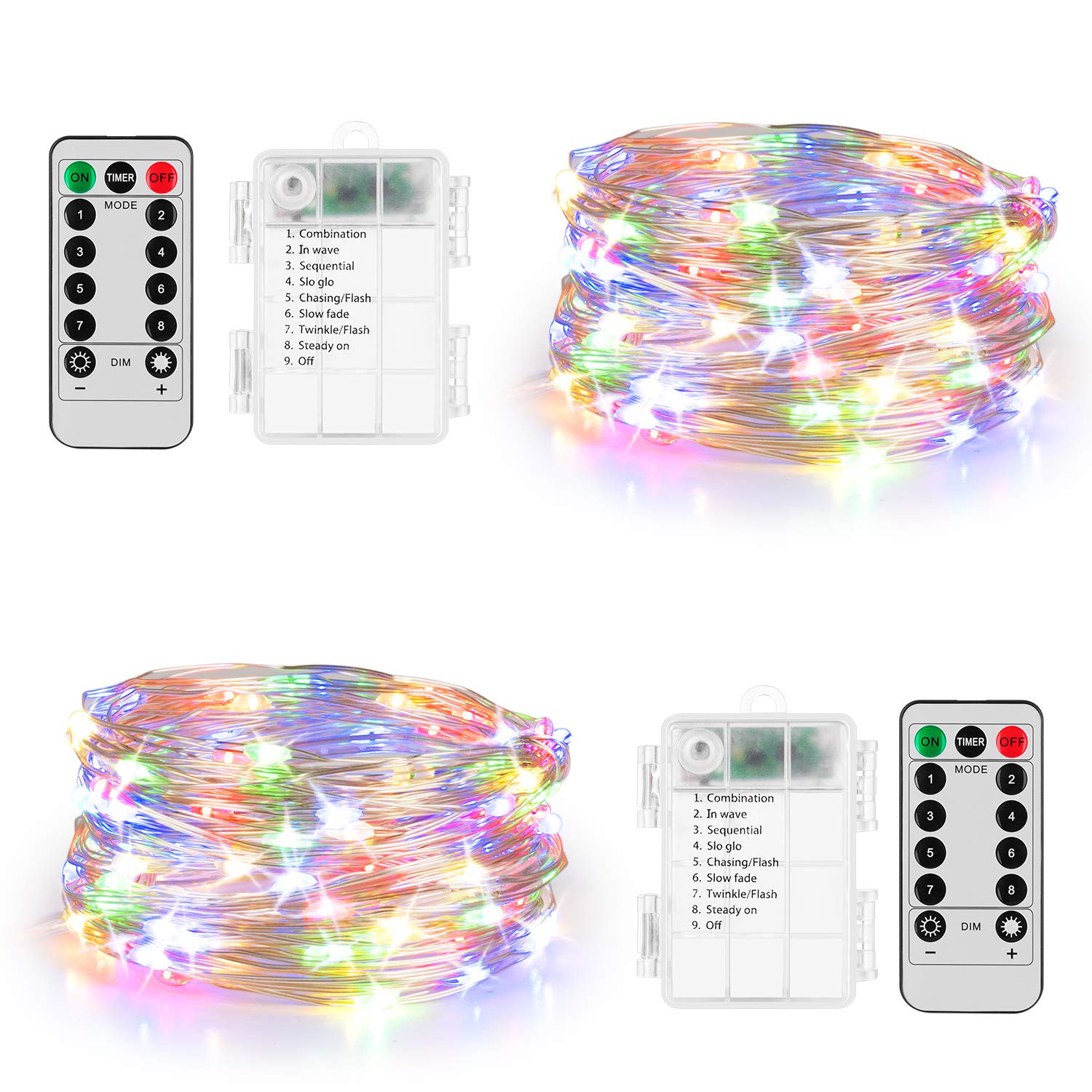 Koxly 2 Pack 20ft 60 LED Fairy Lights with Remote & Timer - Waterproof Battery Operated Twinkle Firefly String Lights for Christmas, Party, Wedding, Bedroom, Garden - Indoor & Outdoor Decoration for Holidays, Events and Home Decor
