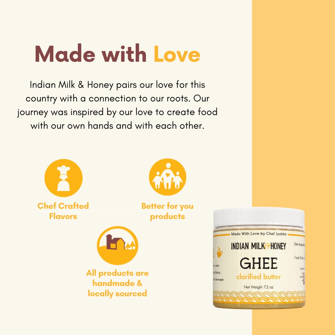 Organic Indian Milk & Honey Classic Ghee Butter - 100% Grass-Fed, 7.2 oz - Handcrafted, Locally Sourced, Lactose & Gluten Free - Pure Clarified Butter in Eco-Friendly PET Jar - Perfect for Keto, Paleo & Ayurvedic Cooking