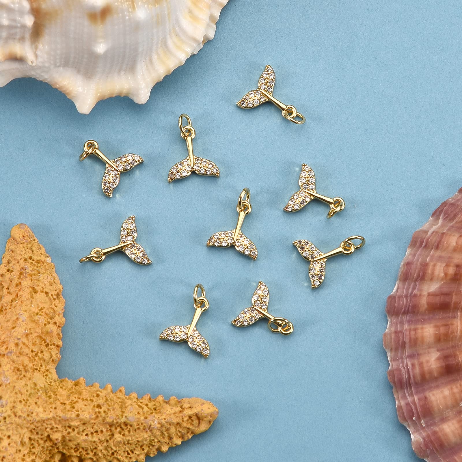 10Pcs Mermaid Tail Charms - Brass Pave Cubic Zirconia Pendants for Jewelry Making, Necklace, Bracelet & Earring DIY - Perfect for Beach Parties, Mermaid Themed Events & Gift Giving
