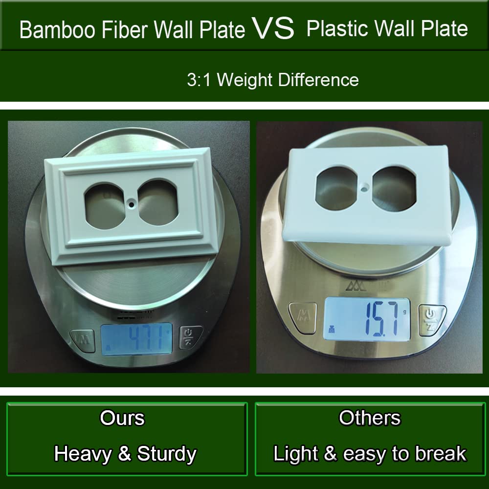 Eco-Friendly Bamboo Fiber Wall Plates - Standard Size 1 Gang Duplex Outlet Covers (4-Pack, White) - Durable Toggle & Decorator Light Switch Plates for Home, Office & Commercial Spaces