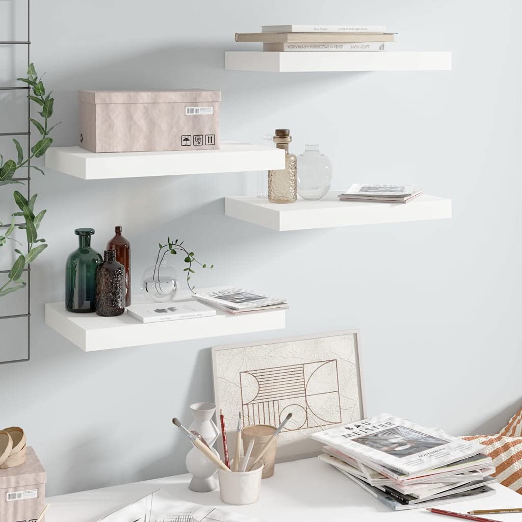 Charmma Floating Wall Shelves Set of 4 - High Gloss White MDF Shelves (15.7