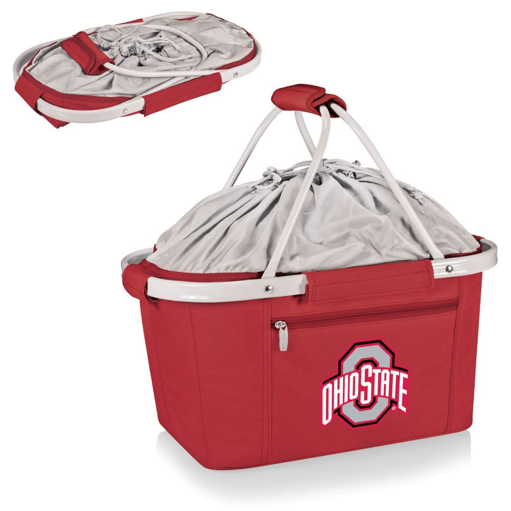 NCAA Ohio State Buckeyes Insulated Collapsible Picnic Basket - Portable Cooler Tote Bag for Grocery Shopping, Beach Trips & Tailgate Parties