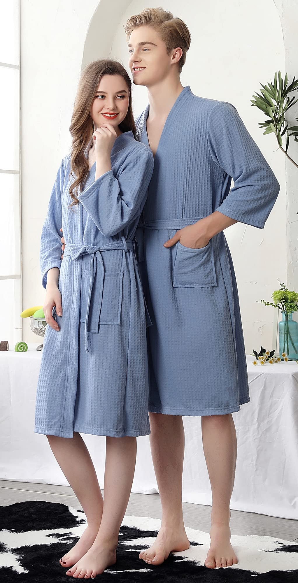 Cromoncent Women's Knee Length Soft Lightweight Waffle Spa Robe - Cozy Kimono Bathrobe for Women & Men - Perfect for Spa, Bath, Lounge & Relaxation at Home