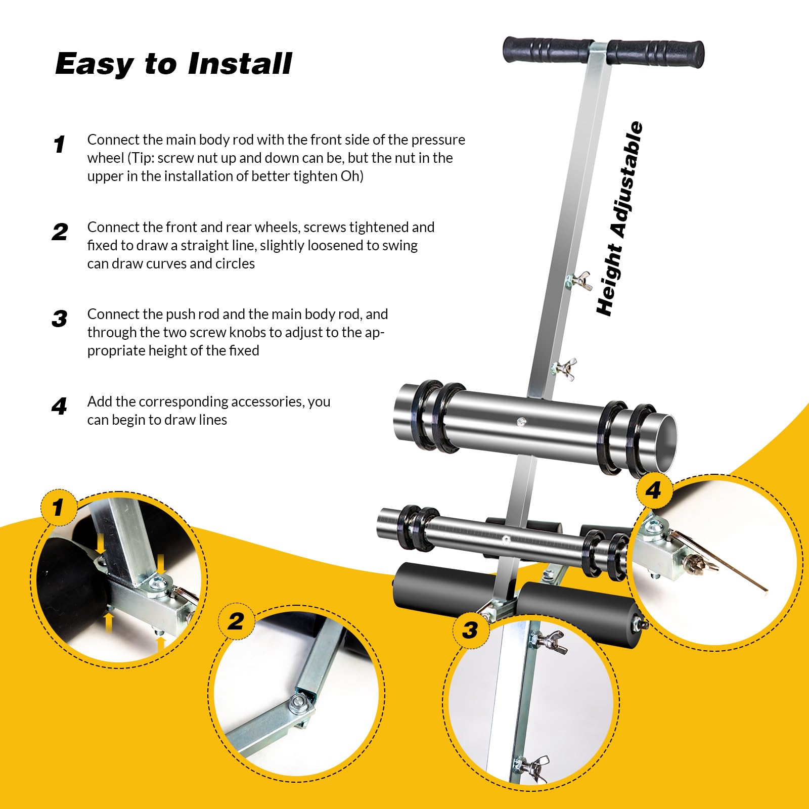 Professional Line Striping Machine with Drawing Circle Kit - Parking Lot & Driveway Paint Striper for Asphalt, Concrete, Basketball & Pickleball Courts - Road Warning Line Painting Equipment | Perfect for DIY Projects, Sports Court Maintenance & Commercial Parking Lot Marking