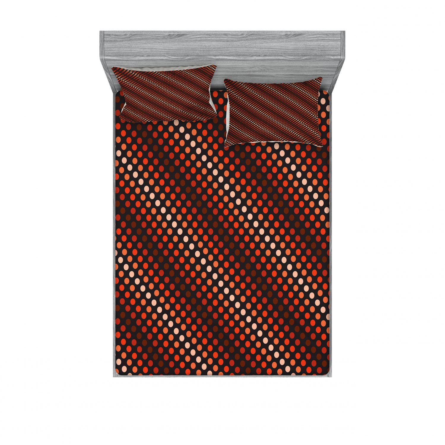 Ambesonne Retro 2-Piece Queen Size Fitted Sheet Set with 4 Pillow Shams - Vintage Polka Dot Design in Dark Brown Vermilion for Cozy Bedroom Decor | Perfect for Guest Rooms, Dormitories & Bohemian Style Homes