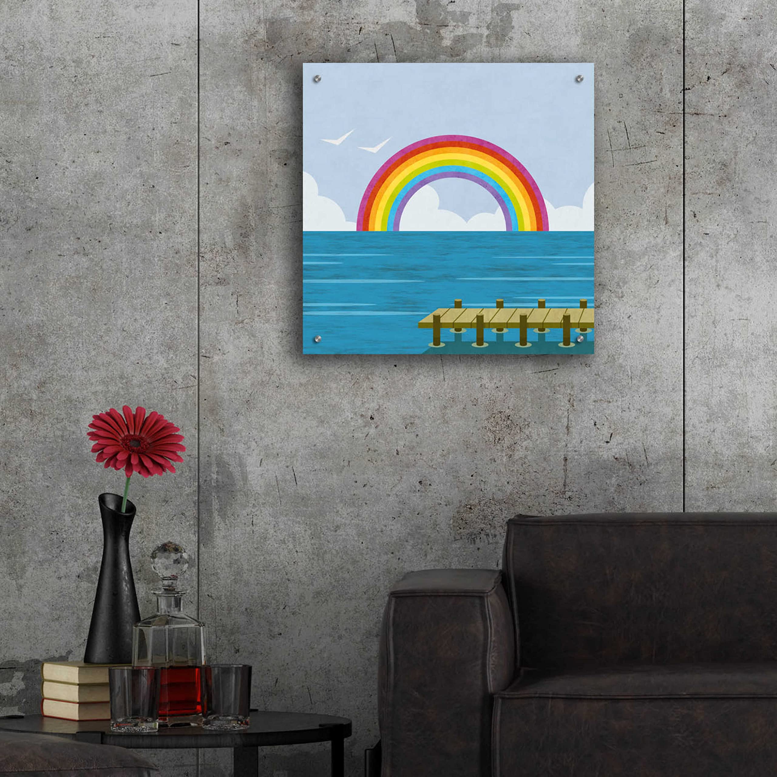 Happy Summer Rainbow Acrylic Glass Wall Art by Andrea Haase - 24x24 Inch Modern Abstract Painting for Living Room, Bedroom & Office Decor