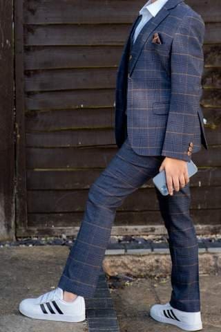 Marc Darcy Boys' Jenson Marine Navy Check 3-Piece Suit | Formal Kids Suit for Weddings, Parties & Special Occasions