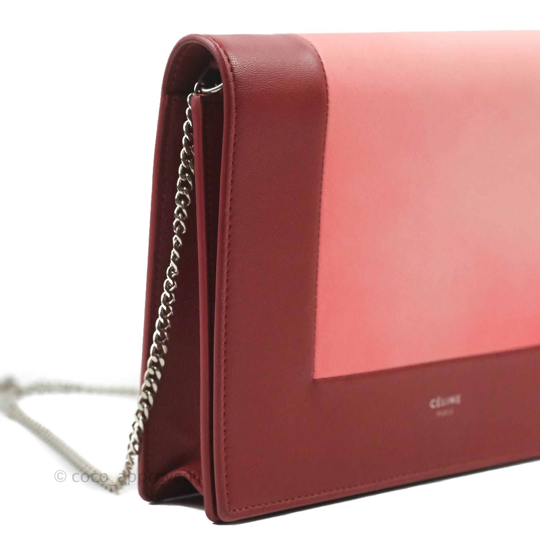 Celine Frame Evening Clutch On Chain - Red & Pink Smooth Lambskin with Silver Hardware | Elegant Night Out & Special Occasion Handbag