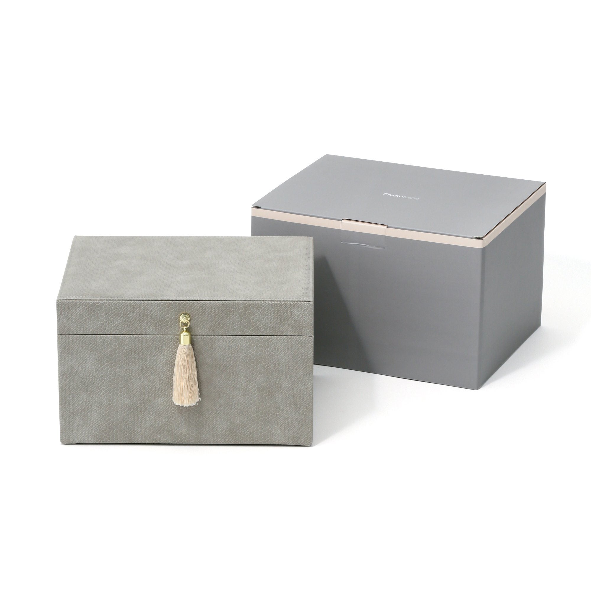 Flavia Large Gray Jewelry Box - Elegant Storage for Necklaces, Rings & Earrings - Perfect for Bedroom, Closet & Travel