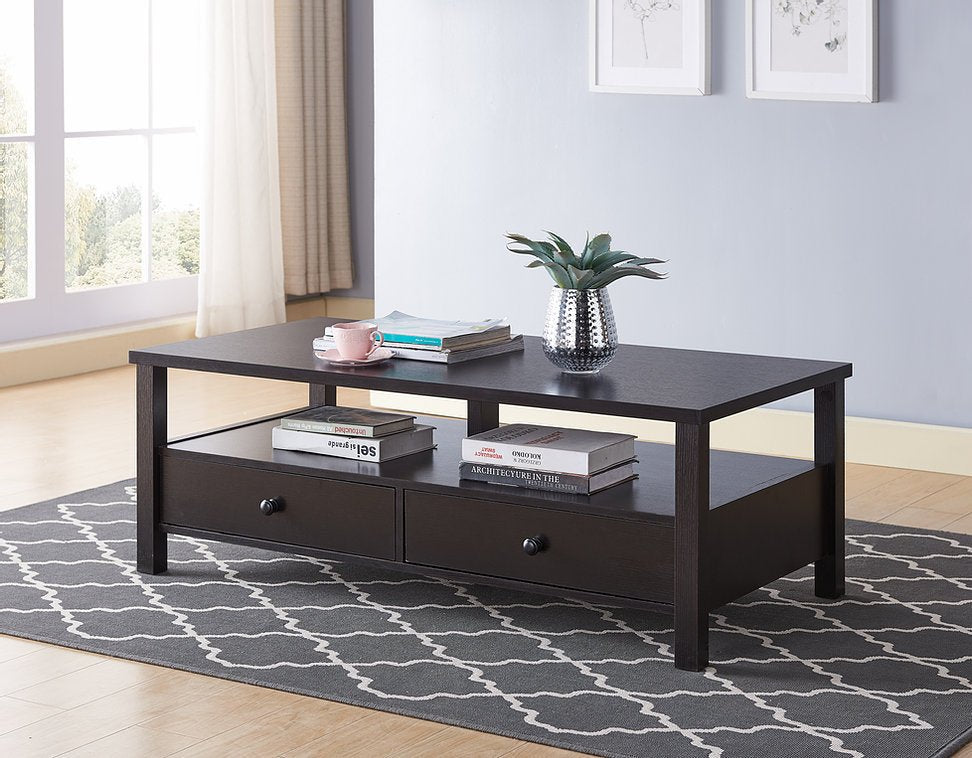 Modern Espresso Coffee Table with 2 Storage Drawers - Compact Side Table for Living Room, Bedroom & Small Spaces - Perfect for Coffee Lovers & Home Organization