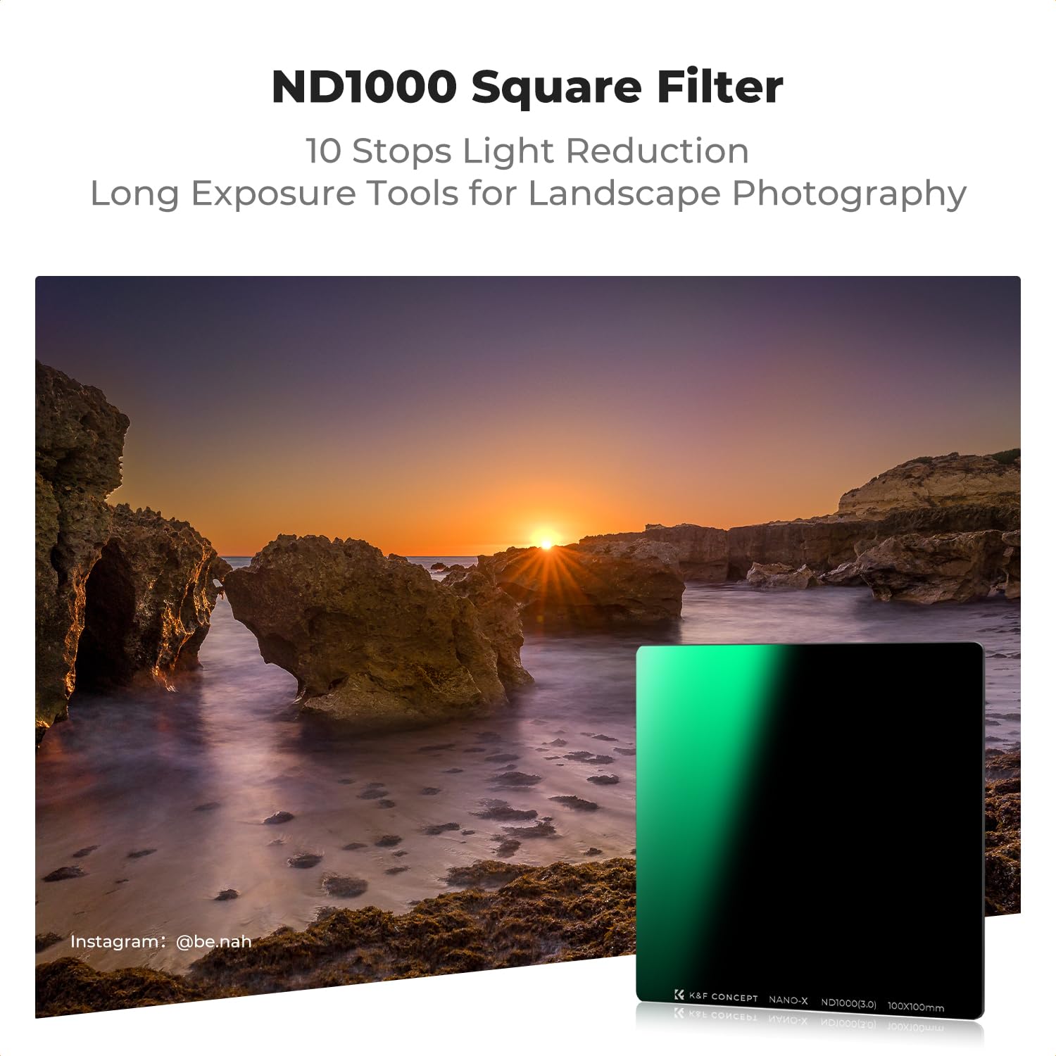 K&F Concept 100mm Square ND1000 (10 Stop) & 150mm Soft GND8 (3 Stop) Filter Kit with Metal Holder & 8 Adapter Rings - Perfect for Landscape, Long Exposure & Professional Photography